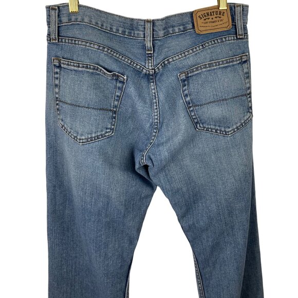 Levis Signature Bootcut Blue Denim Jeans Distressed Hem Mens Size 34X34 - Picture 3 of 13